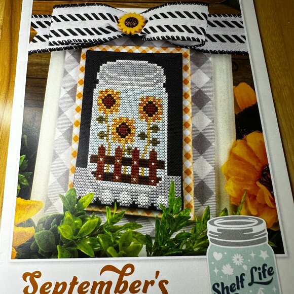 September Sunflower Shelf Life Cross Stitch Pattern Kit Its Sew Emma Monthly Jar - Picture 2 of 3